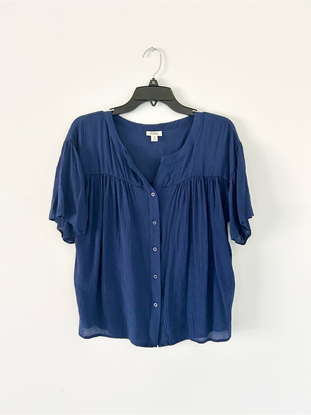 💜 LAST CHANCE a.n.a. A New Approach Navy Button Front SS Peasant Blouse